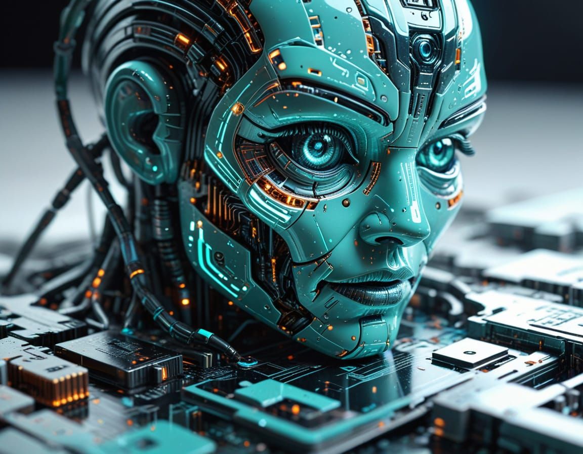 Android Disintegrating into Microcircuits in Digital Art Sty...