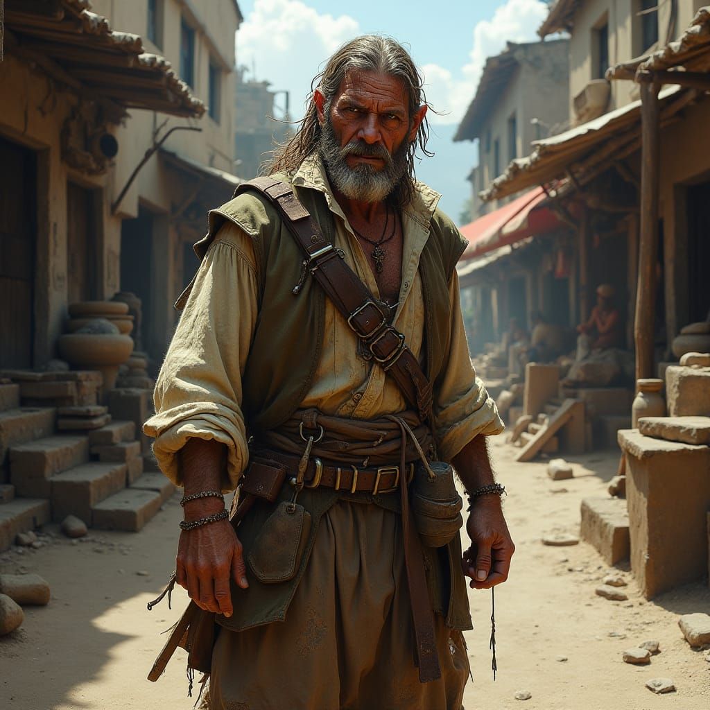 Weathered Pirate on Dusty Dock, in Gritty Realism