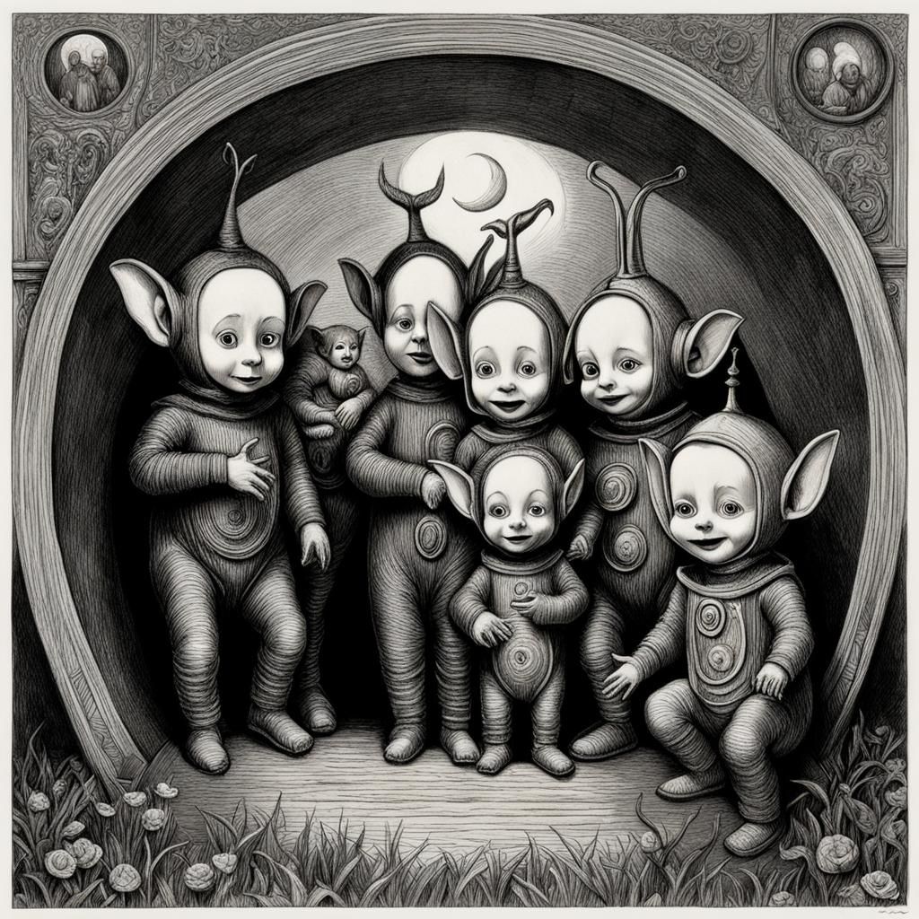Teletubbies in Dark Academia Style