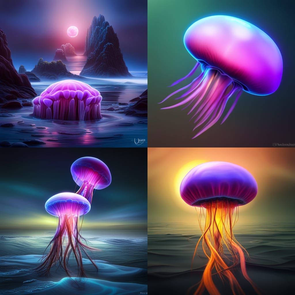 Bioluminescent Purple Jellyfish Fantasy Concept Art