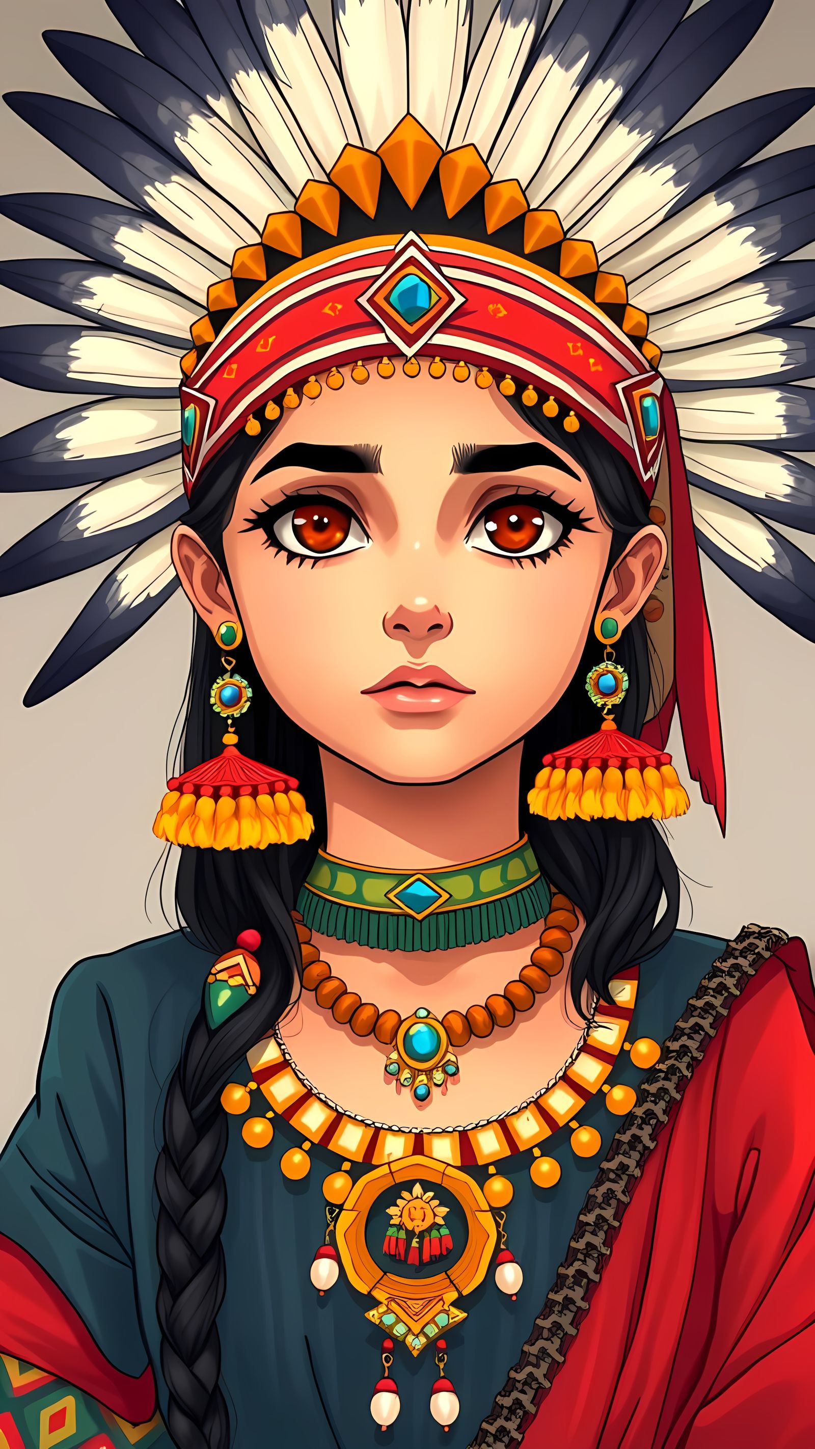 Inca Girl in Japanese Anime Style with Feathered Headdress