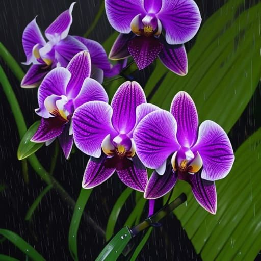 Exotic Orchids Bloom in Lush Rainforest Setting