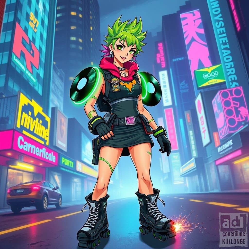 Surreal Bubblepunk Courier with Radiant Wings and Neon Accen...