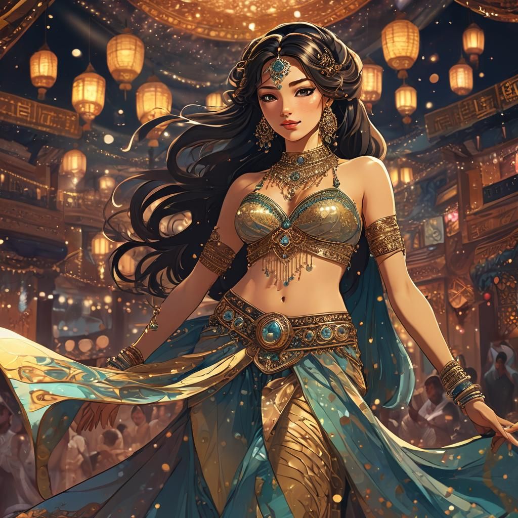Retro Anime Belly Dancer Portrait in Manga Style