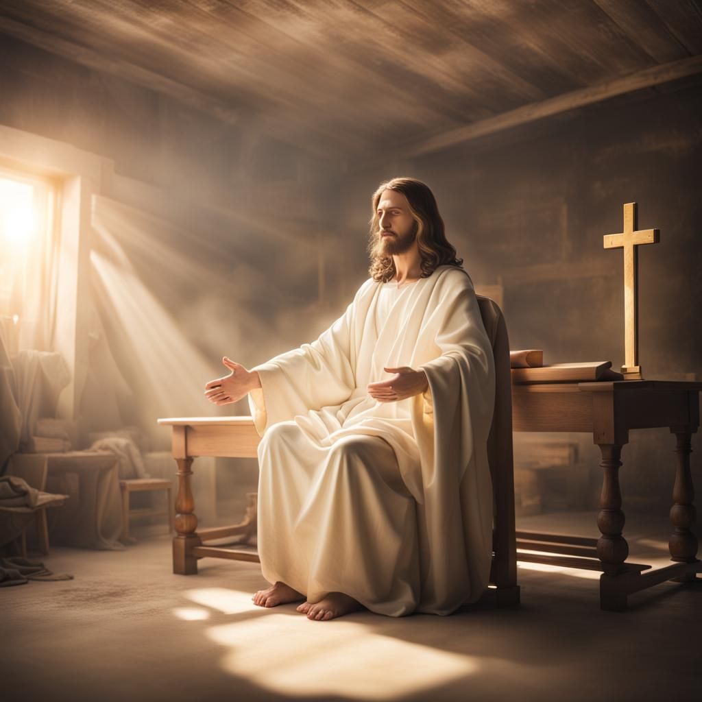 Jesus Christ: Divine Carpenter in Holy Light