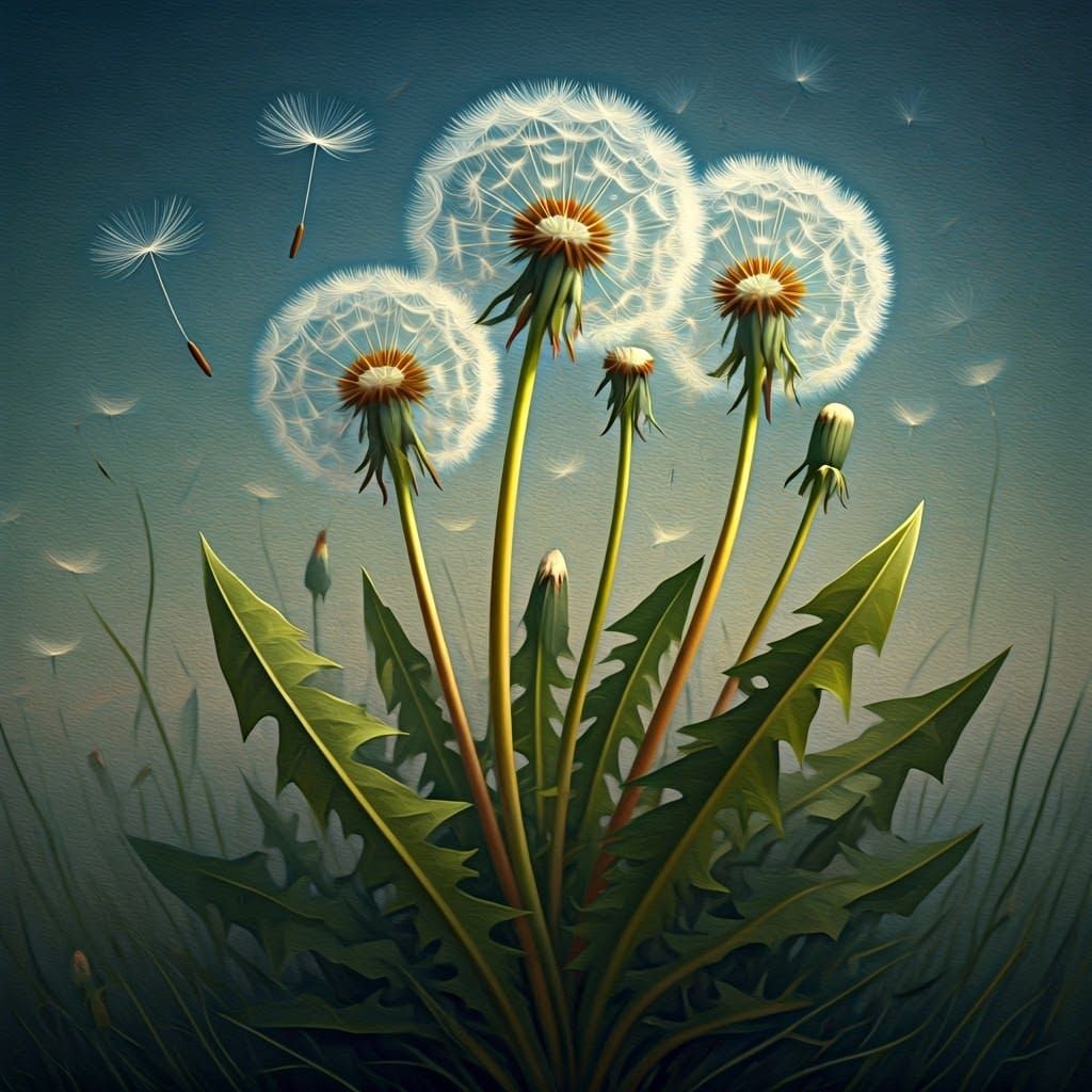 Golden Dandelions in Whimsical Oil Painting