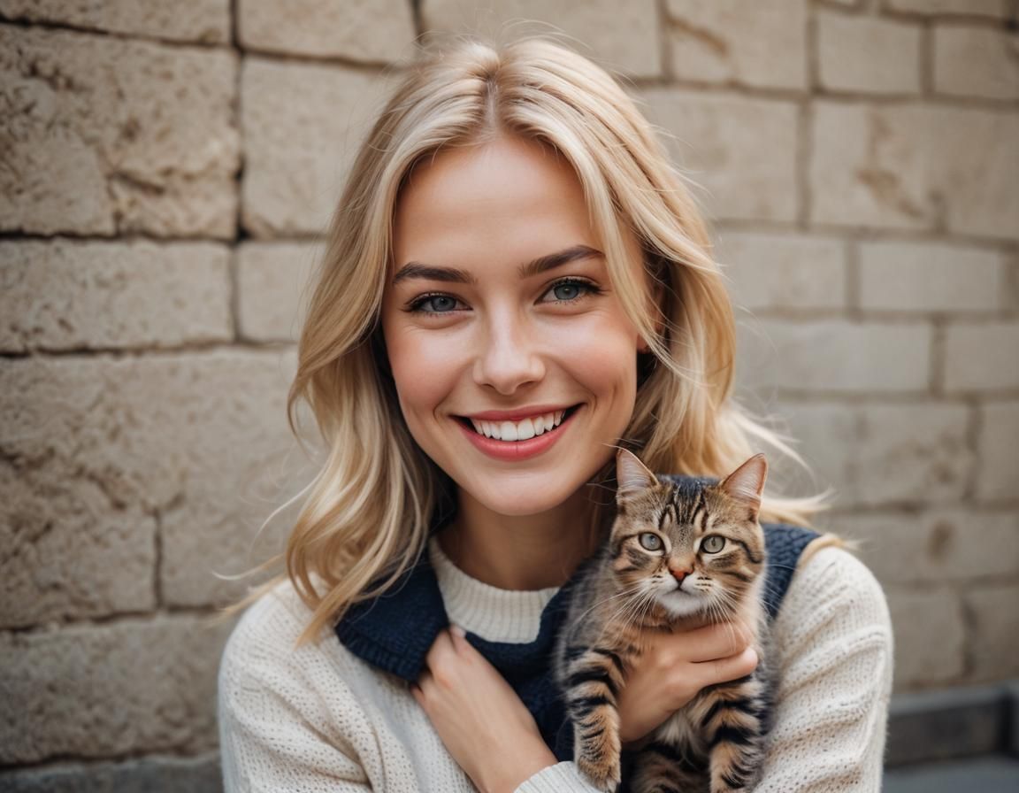Blonde Woman with Cat: Professional Photography Portrait