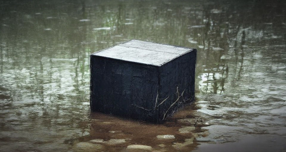 Creepy Black Cube in a Swamp