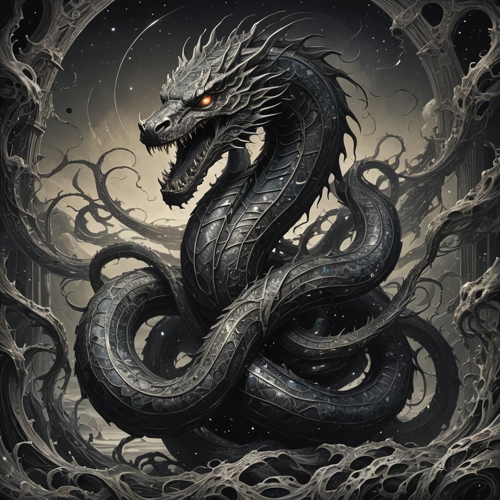 Cosmic Serpent Leviathan Manifestation in Dark Fantasy Style