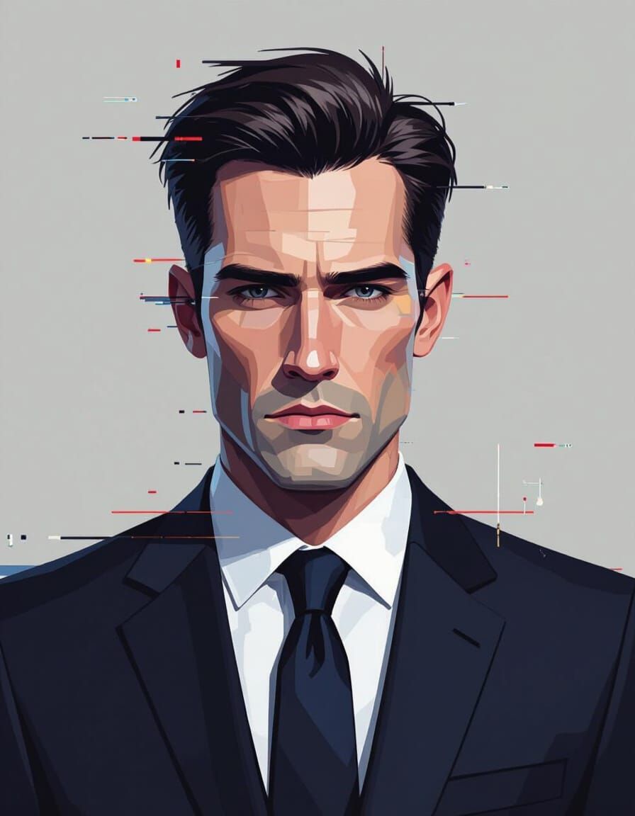 Serious Man in Suit: Early AI Art Style