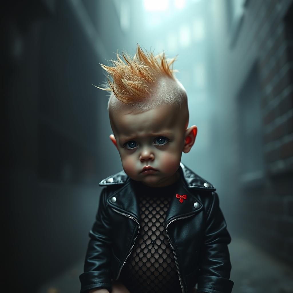 Gothic Baby in Alleyway, Cinematic Punk Aesthetic