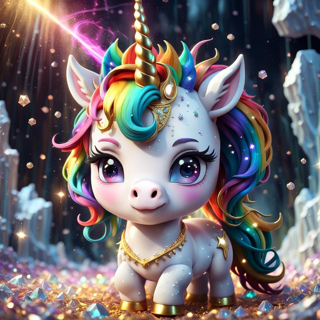 Adorable Chibi Unicorn with Rainbow Hair
