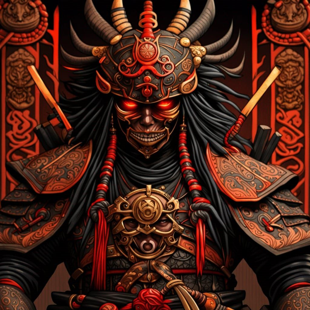 Ancient Japanese Warrior in Dark Academia Style