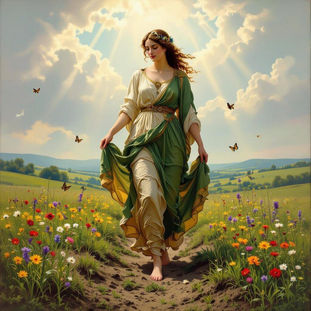 Baroque Painting of Demeter Walking Through Barren Land