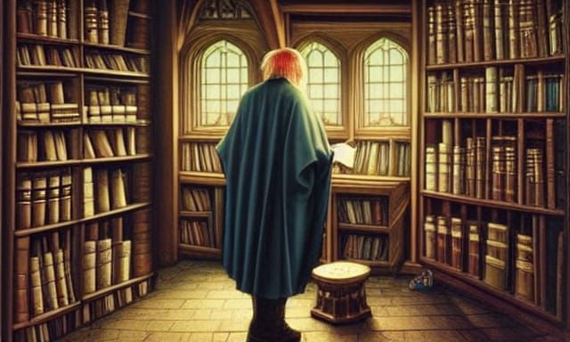 Dumbledore in Hogwarts Library, Surrealist Painting