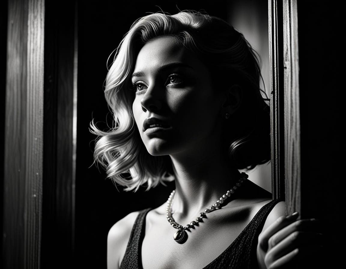 Sultry Film Noir Hostess Peers Through the Door