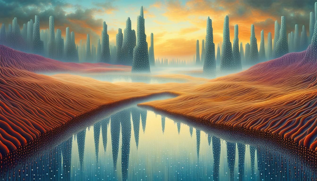 Cybernetic Dreamscape: Surreal Binary Code Landscape