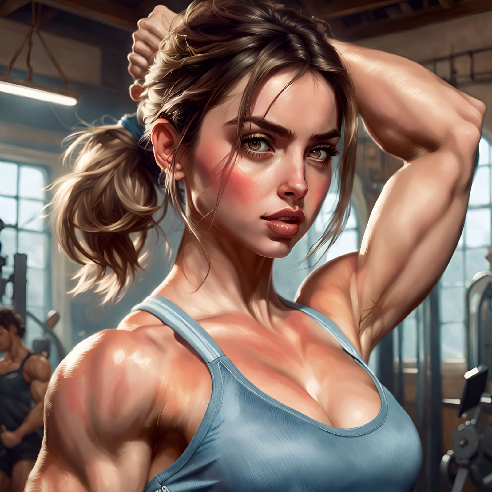 Ana de Armas Flexing: Detailed Portrait in Pin-Up Style