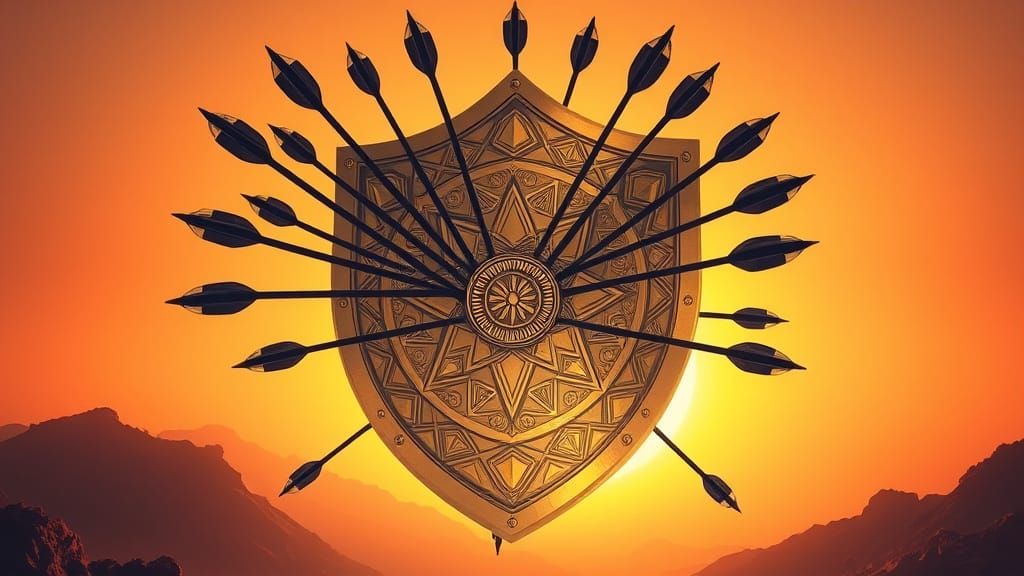 Golden Shield Against Arrows at Sunrise