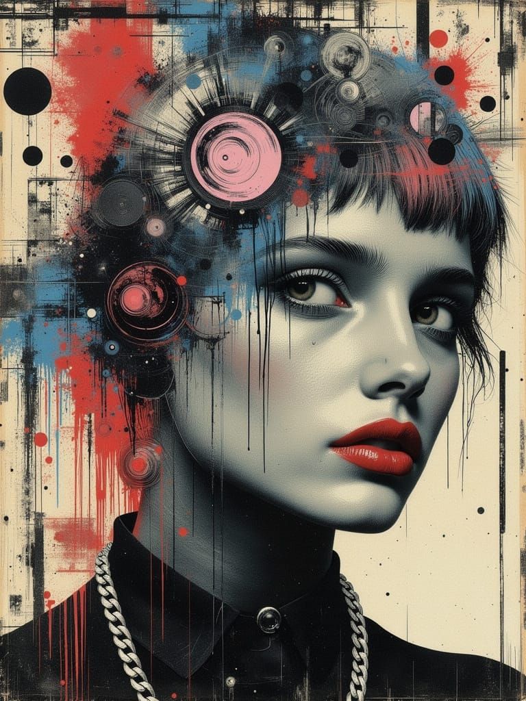 Gothic Portrait of Melancholic Woman in Abstract Style