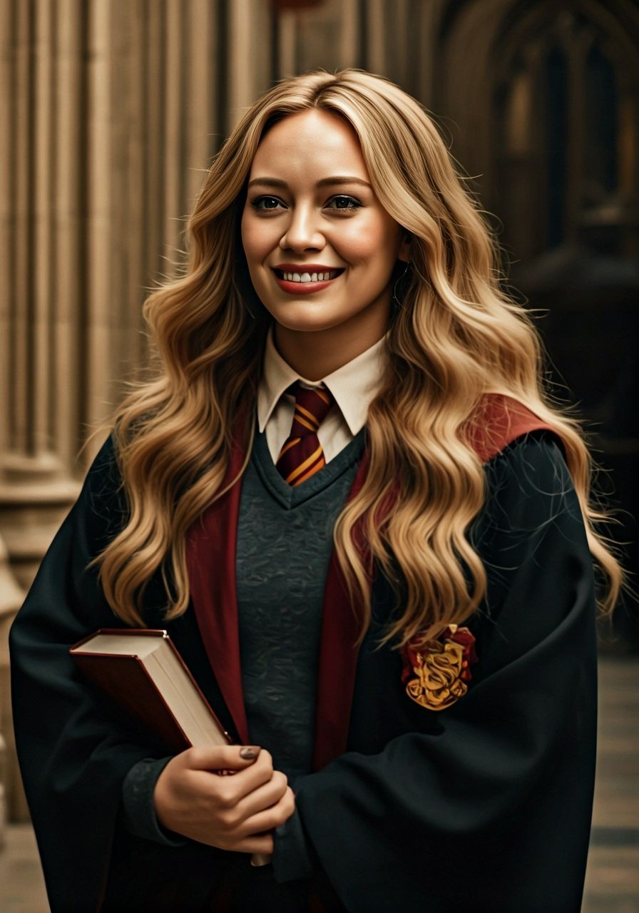 Hilary Duff as a Hogwarts Student in Gryffindor Uniform
