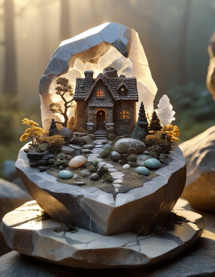 Existential Themes Semi-Abstract Petrified Tiny Cottage
