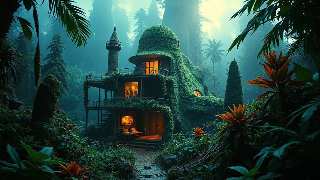 Hidden Research Facility in Alien Jungle Landscape