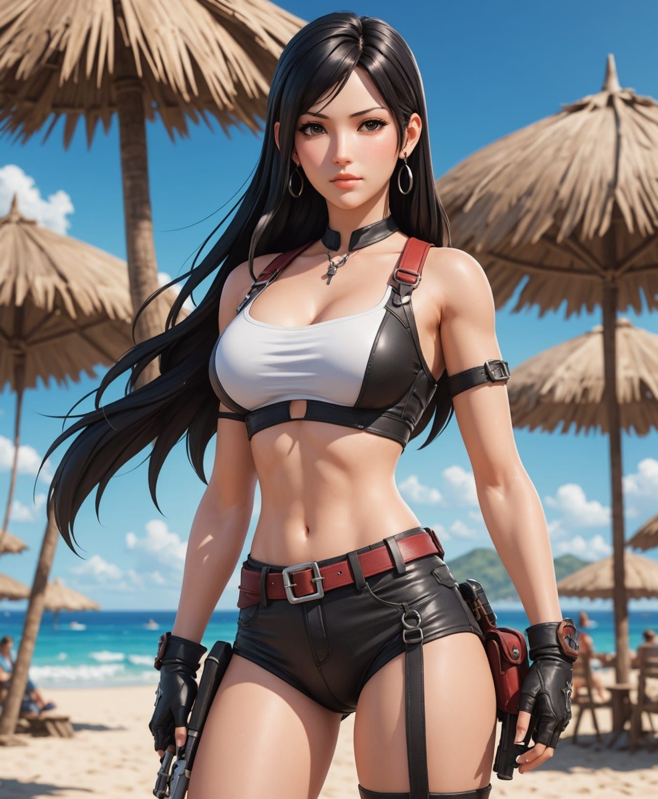 Tifa Lockhart Cowgirl Swimsuit on the Beach in 3D Anime Art