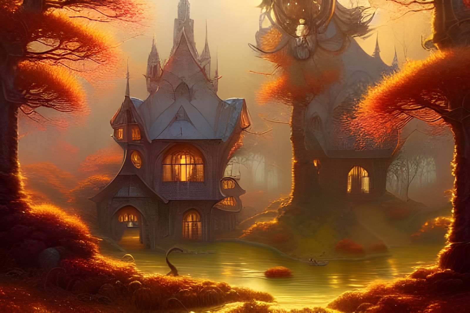 Golden Autumn Fantasy Landscape: Detailed Digital Art