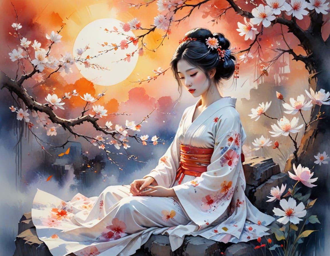 Geisha Meditation: A Whimsical Watercolor Fairy Tale