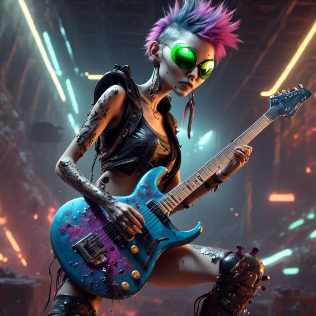 Alien Punk Rocker Shreds Guitar in Matte Painting