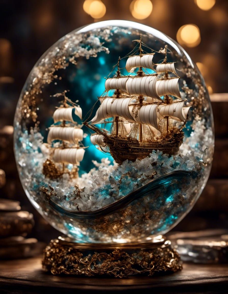 Crystal Globe with Ship in Hyperreal Style
