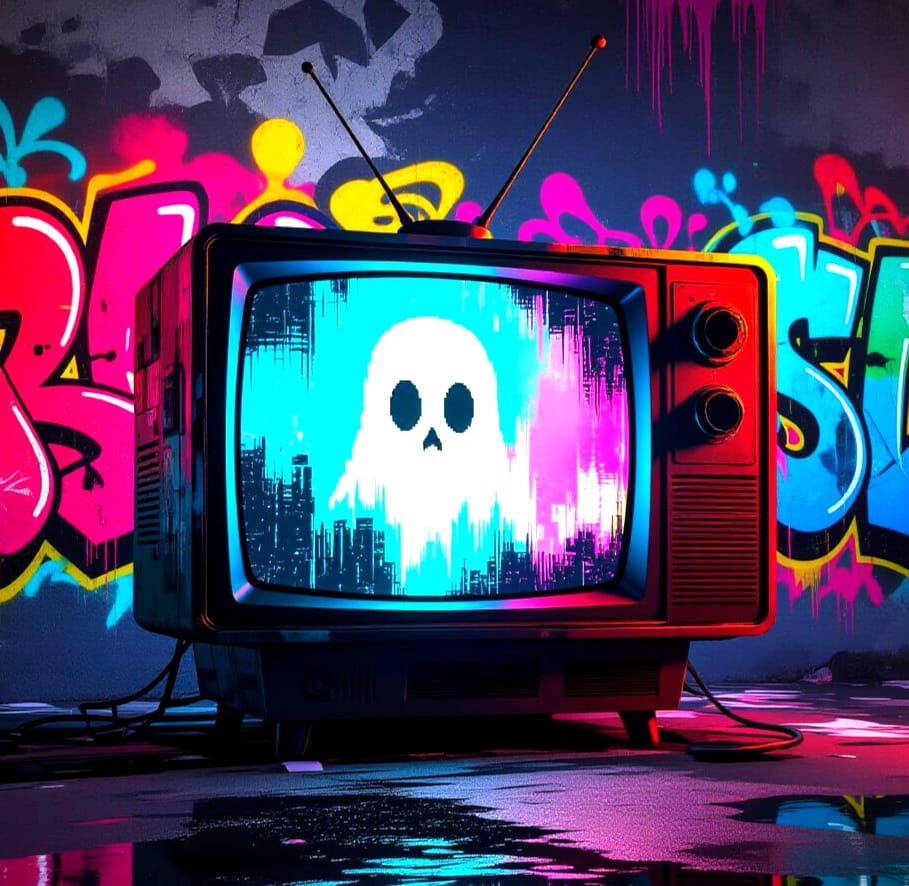 Distorted Image on Pixelated Screen as Graffiti Art