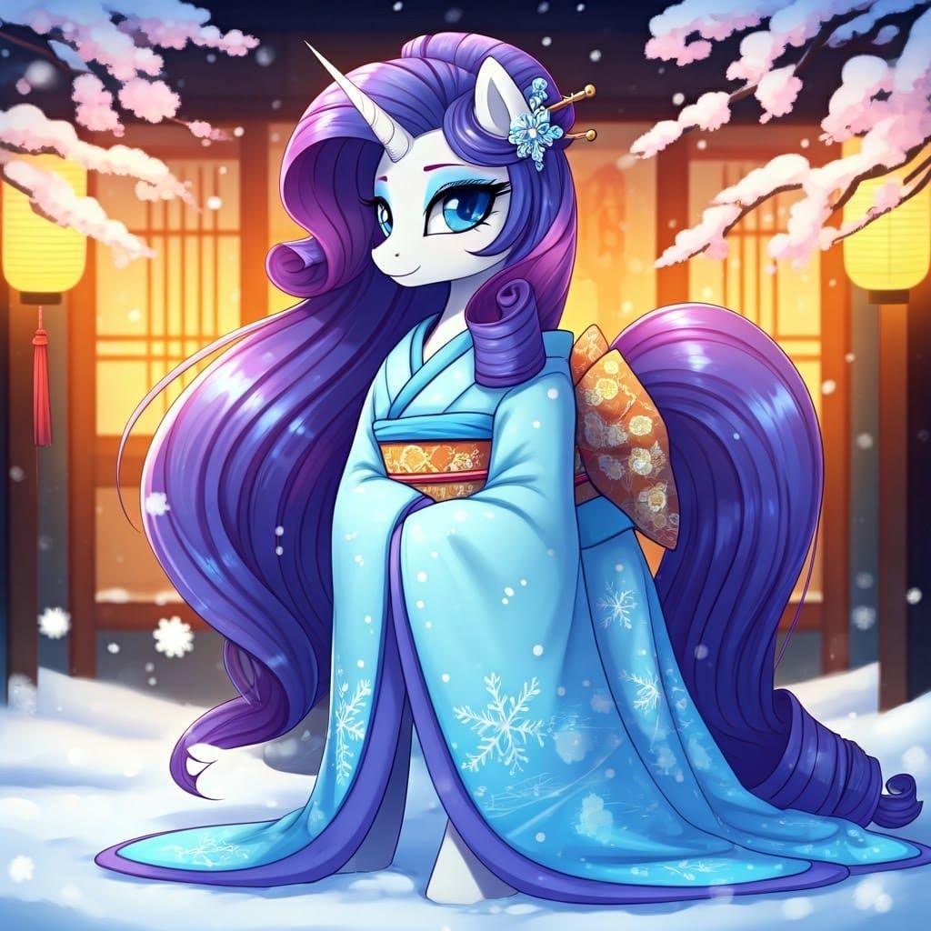 Anime Geisha Pony in Snowy Winter Wonderland