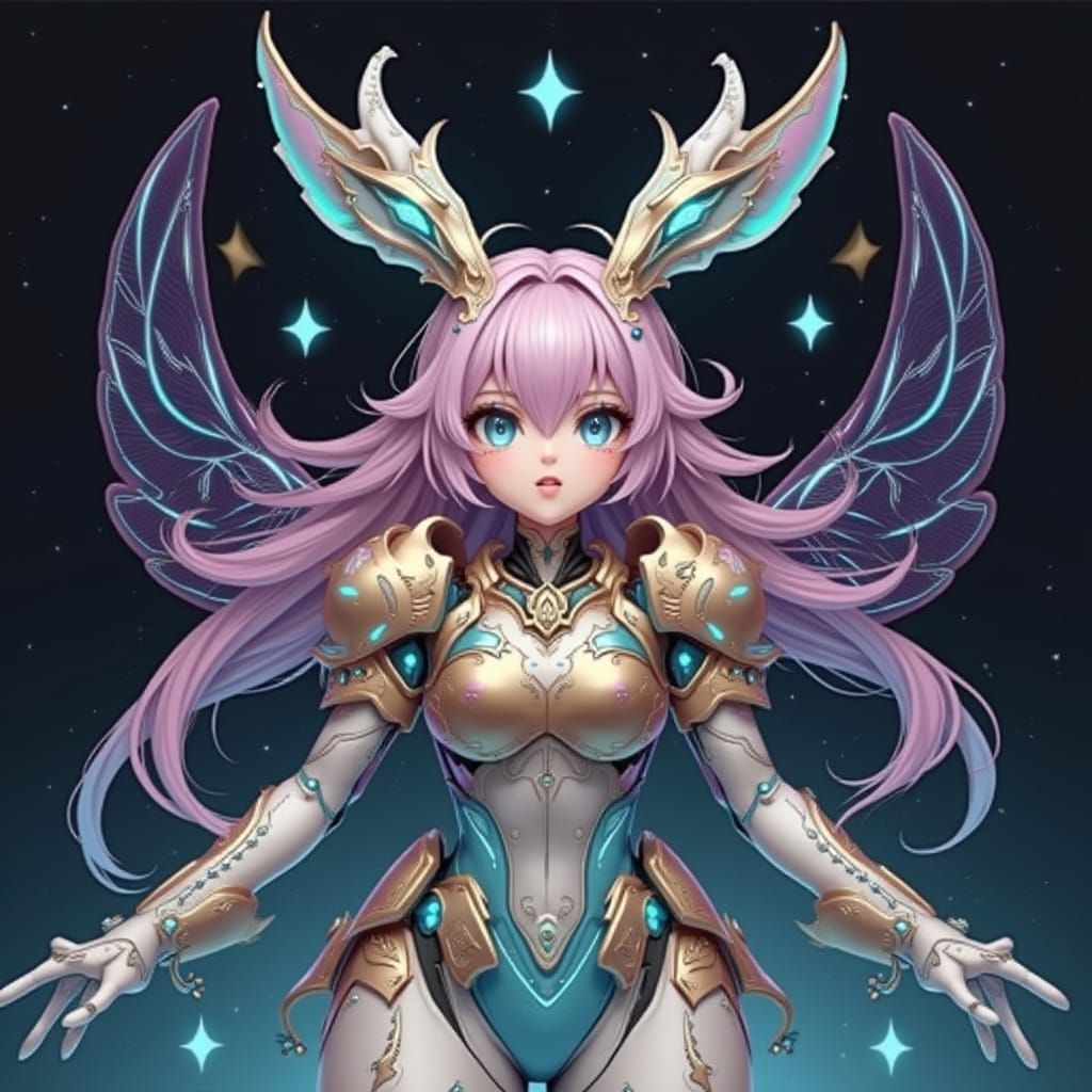 Glamorous Android Fairy in Cyberpunk Armor