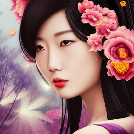Chinese Woman in Traditional Dress: Hyperrealistic Splash Ar...