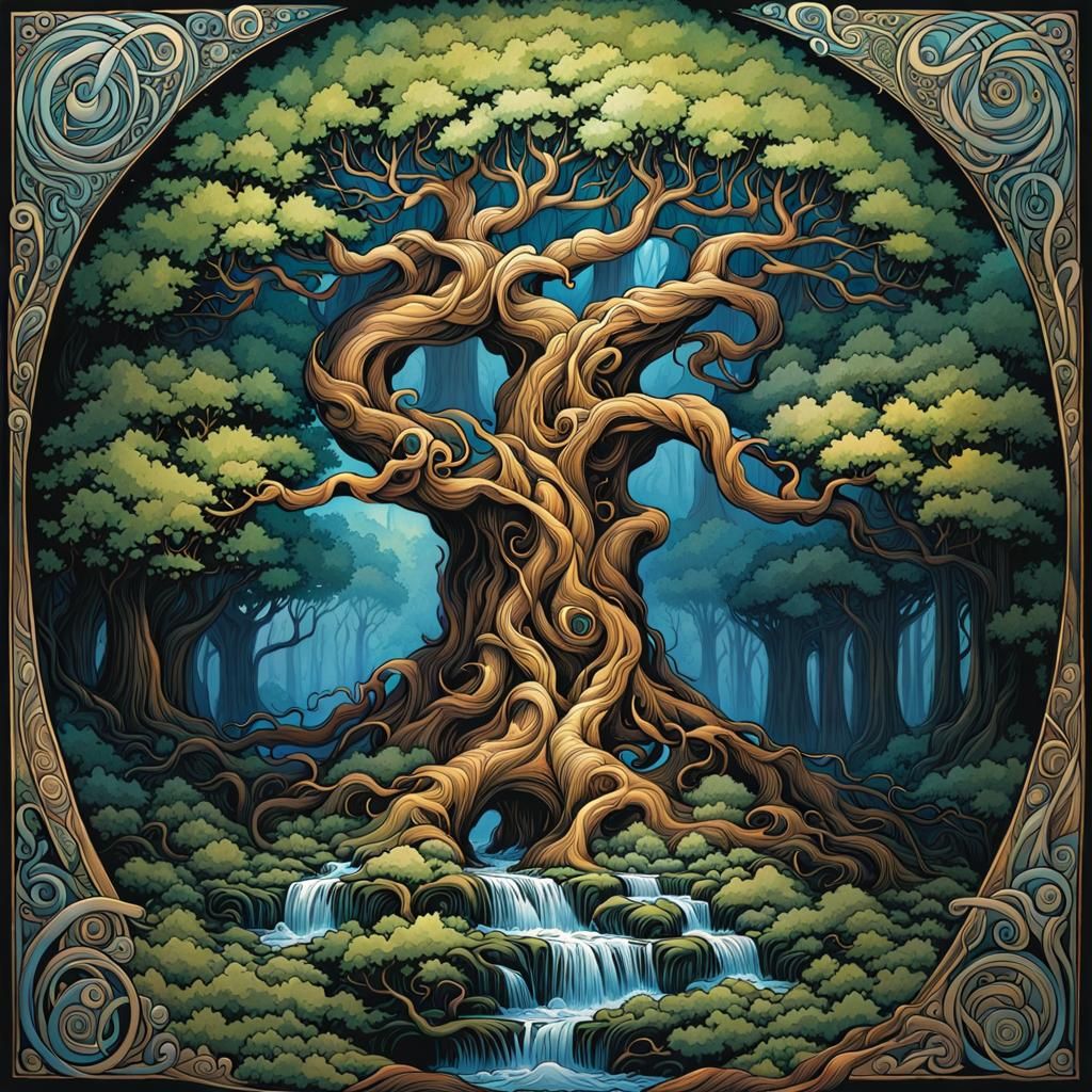Magical Tree in Celtic Art Nouveau Style