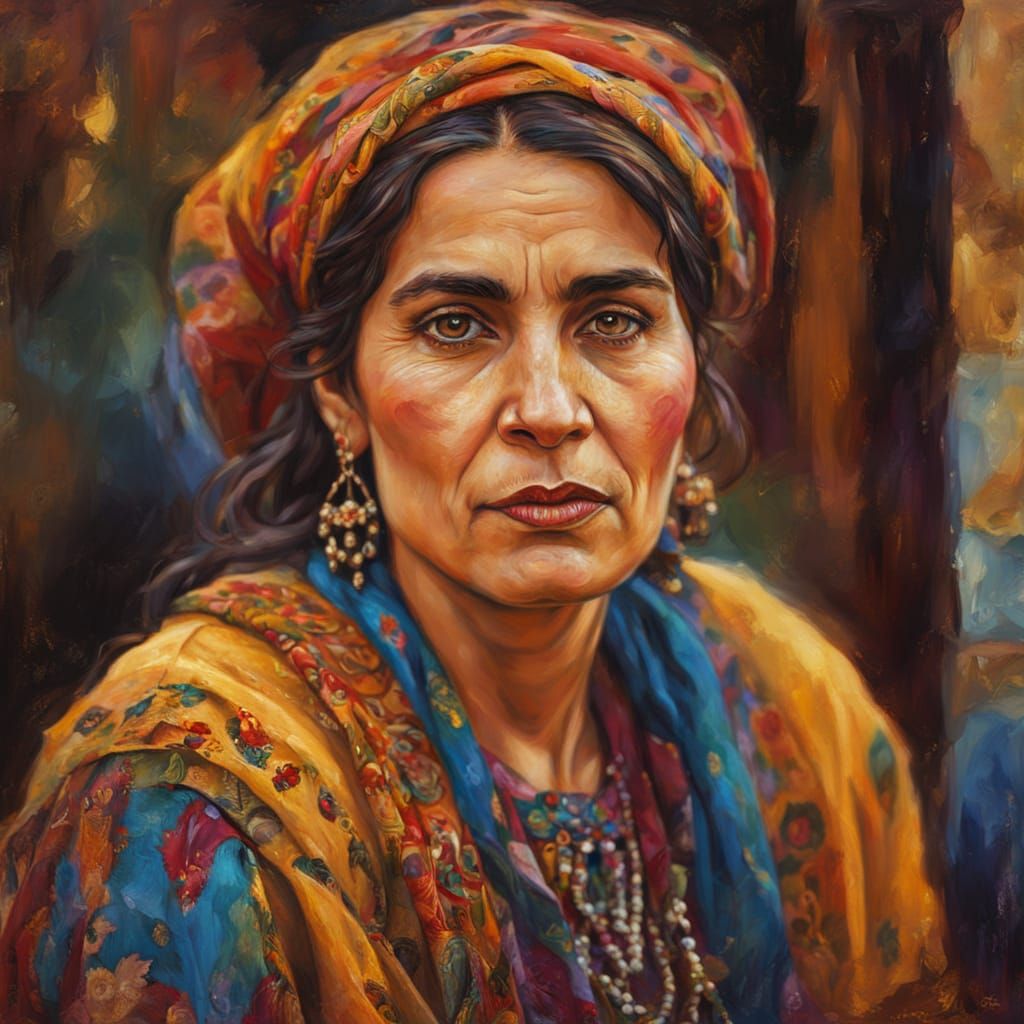 Romanian Woman Portrait in Romantic Realism Style