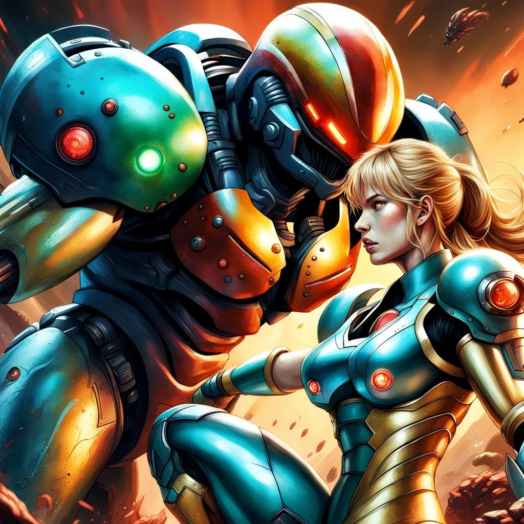 Samus Aran vs Kaiju: Hyperrealistic Splash Art