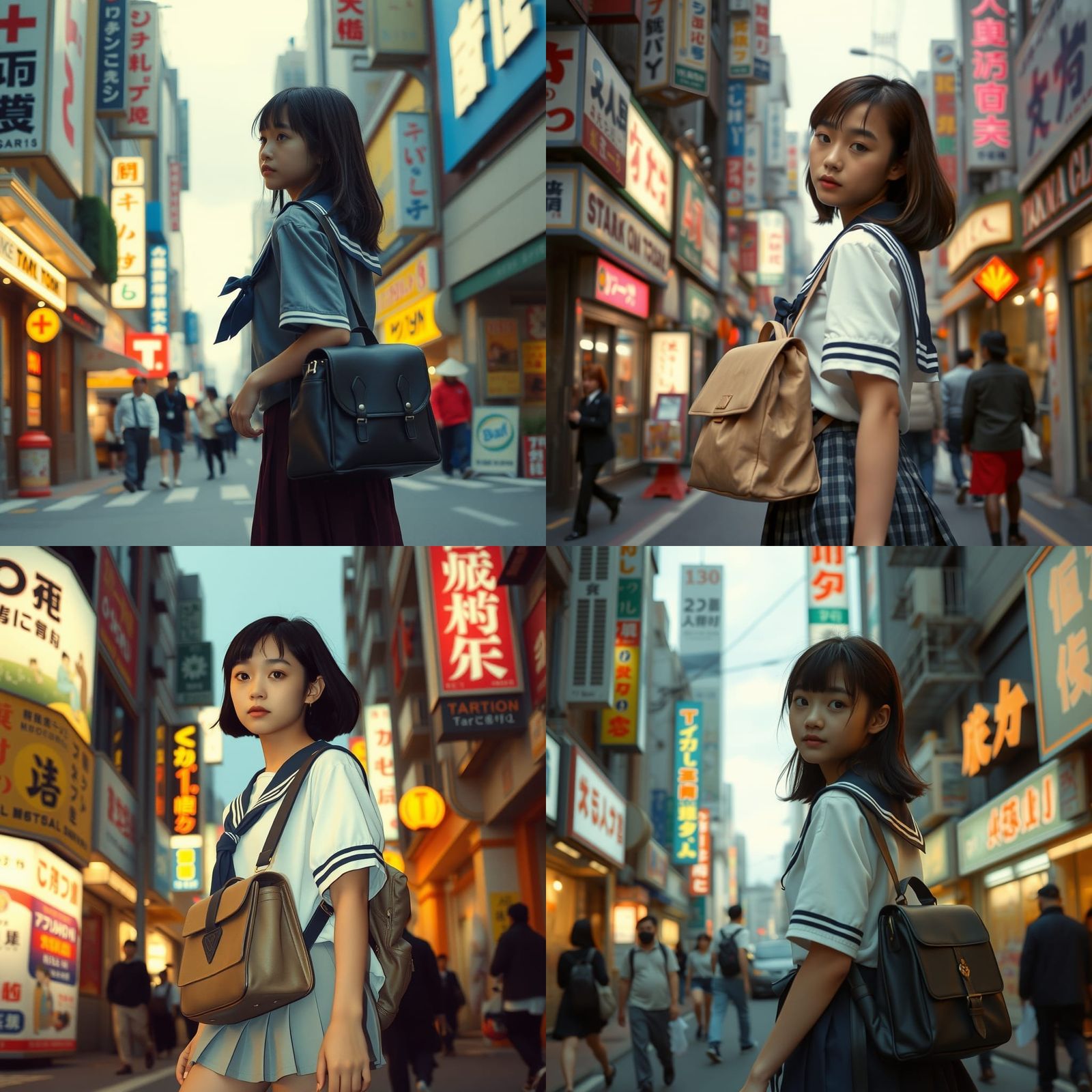 90s Japanese Schoolgirl in Tokyo Street Scene