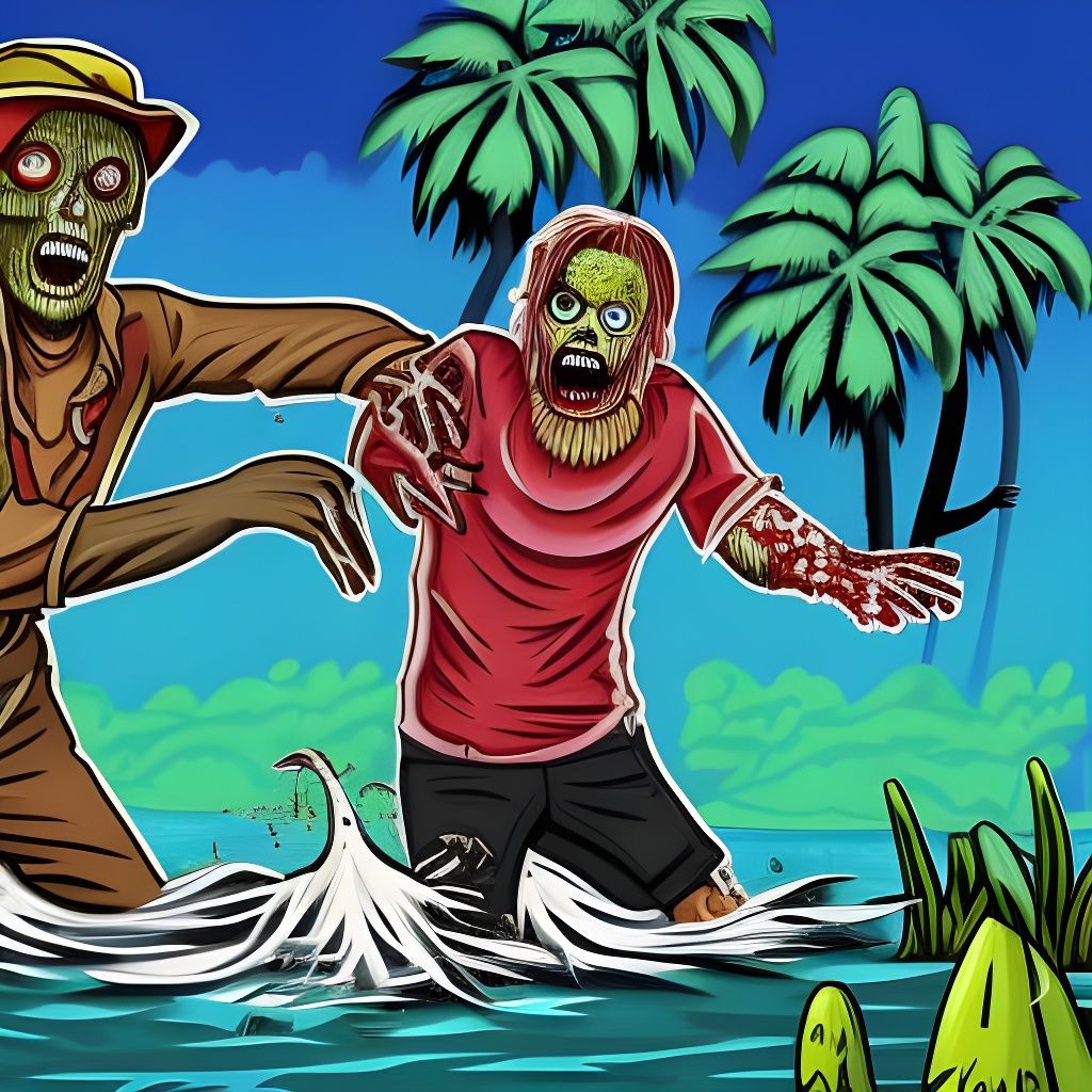Zombies Attack Gilligan's Island: Digital Illustration