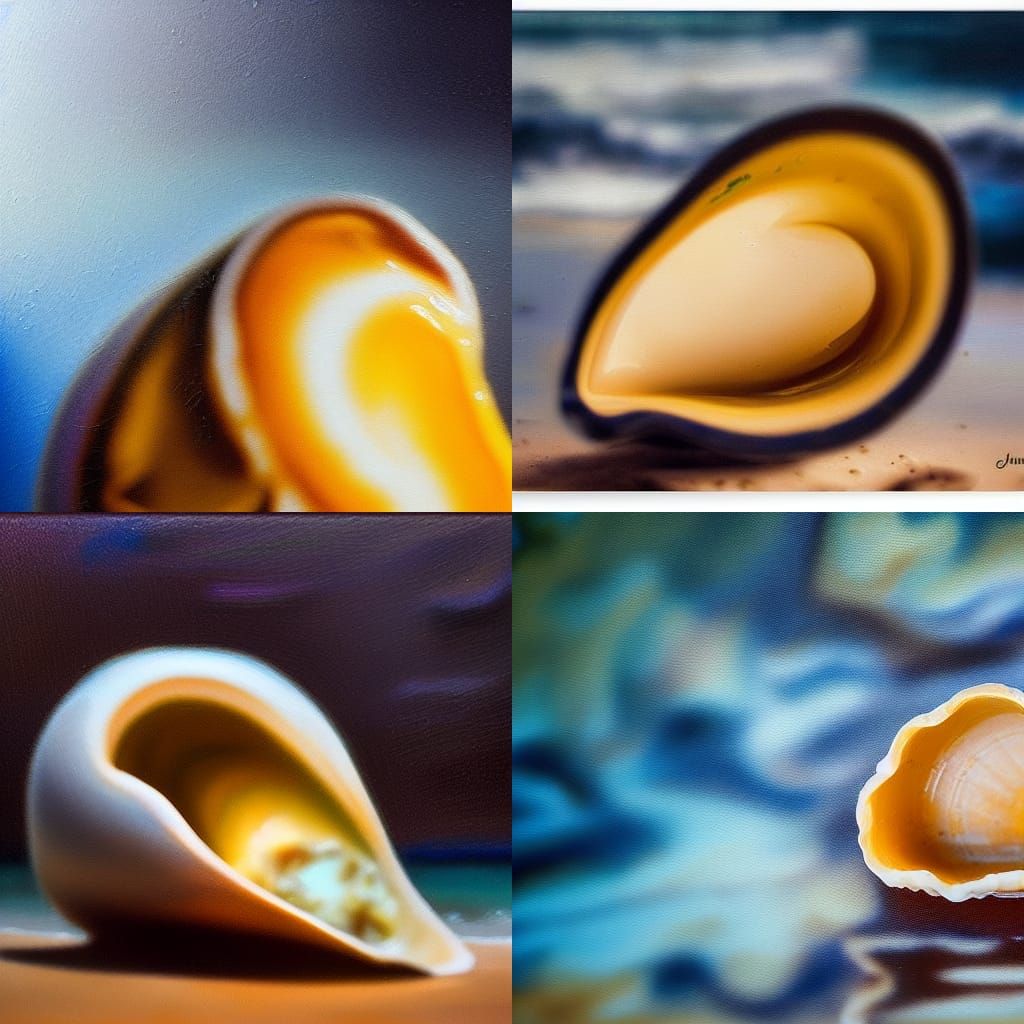 Nested Shells in Wave: Oil Painting Photography