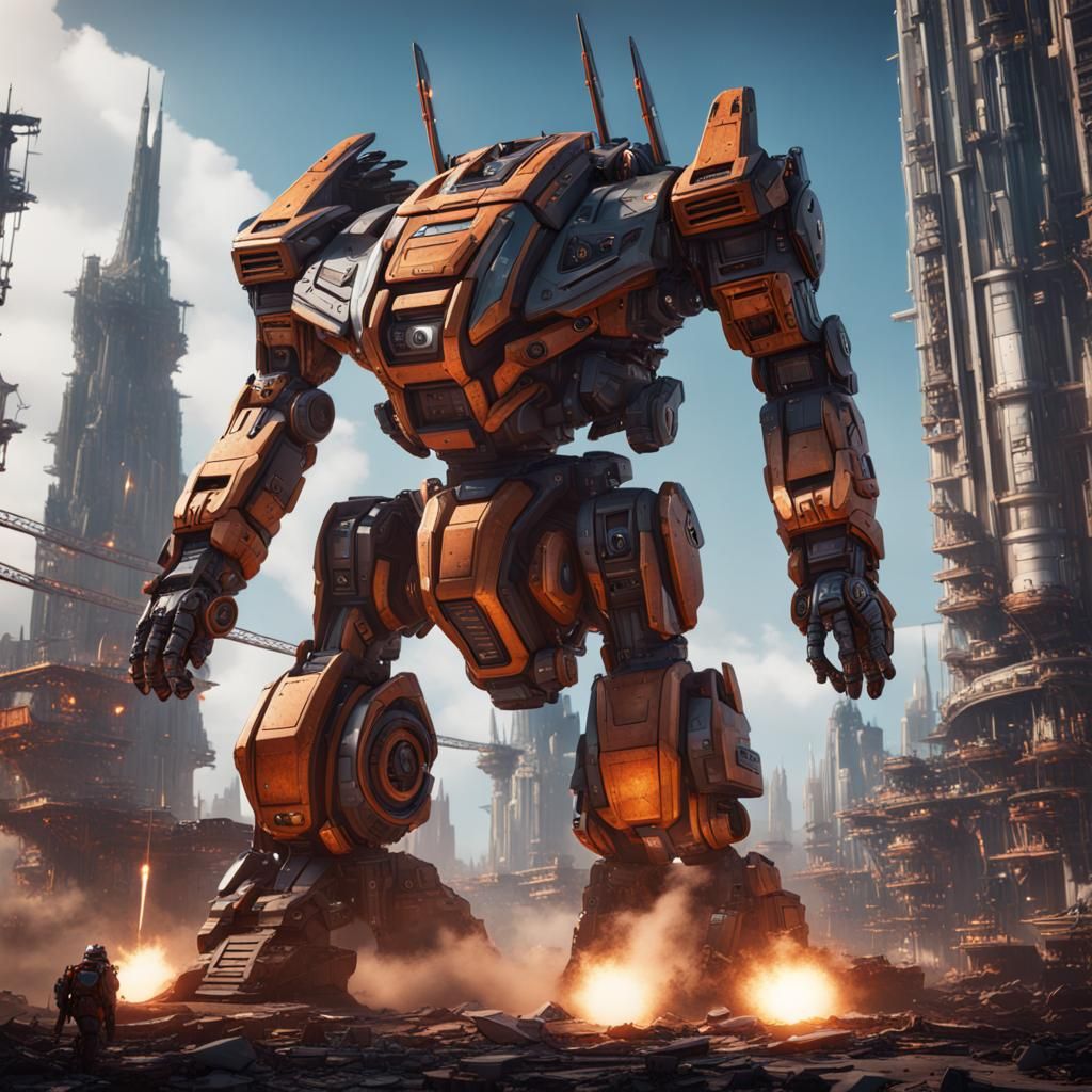 Giant Mech World Domination: Detailed Fantasy Art