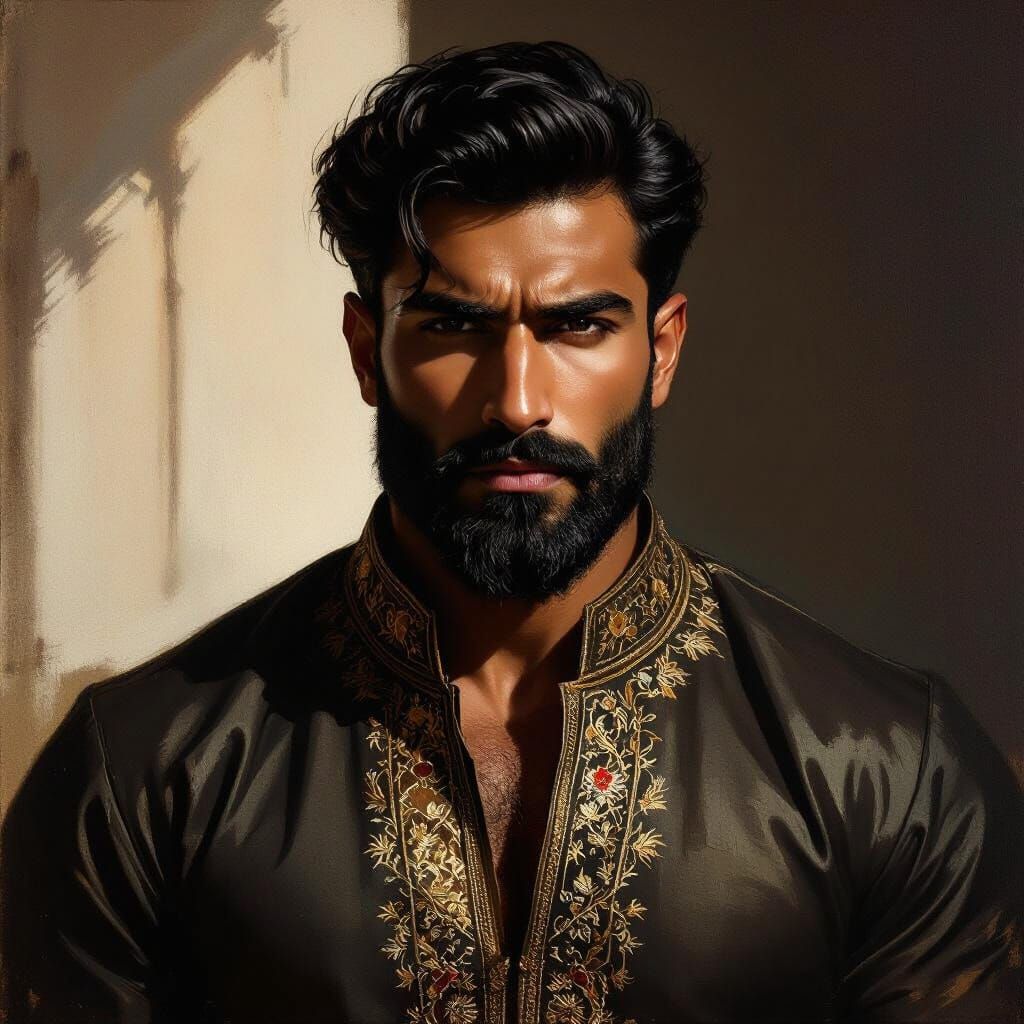Pakistani Man Portrait in Classical Oil Painting Style