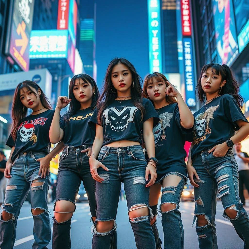 K-Pop Girl Group Captured in Neon Urban Glow