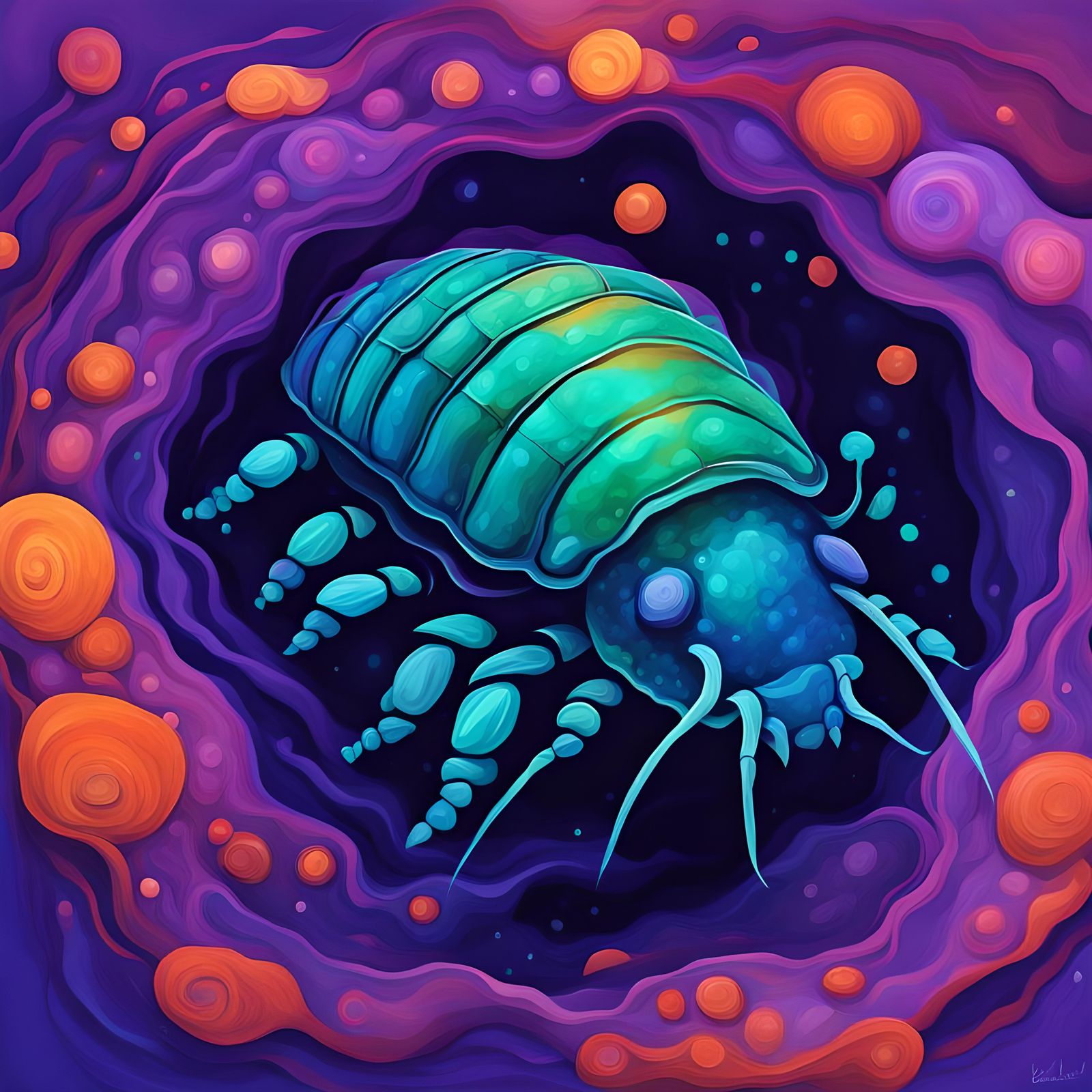 Abstract Glowing Isopod Critter in Vivid Colors