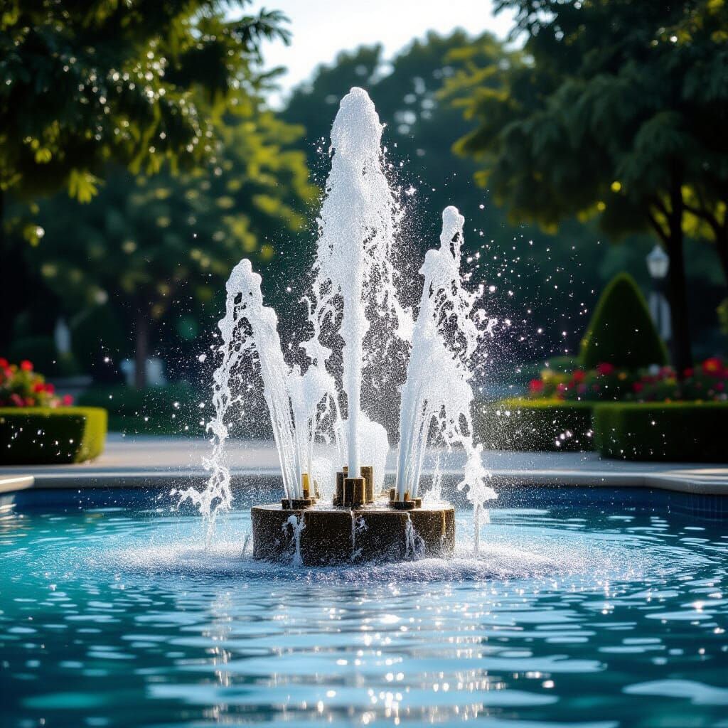 Joyful Fountain Erupting with Radiant Streams in Hyperrealis...