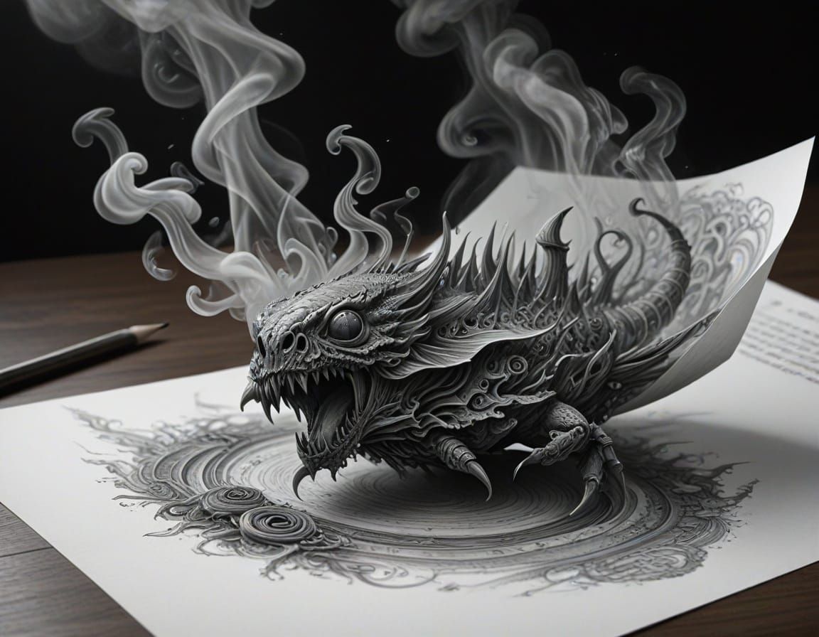 Graphite Pencil Transforms Into Smoke Over Parchment