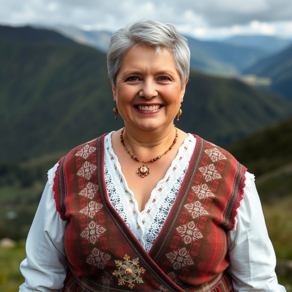 Gentle Scottish Woman in Traditional Highlands Attire