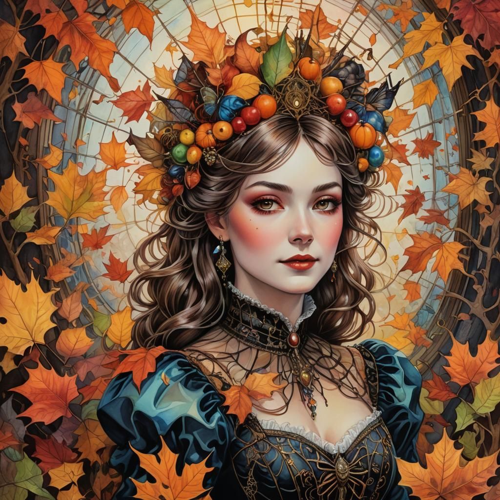 Victorian Woman with Fairy, Surreal Pen and Ink Art